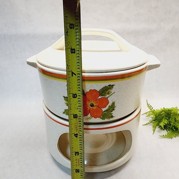 Vintage Orange Poppy Fire Flower Temper-Ware Lenox Casserole Lid Stand 1970s Mod - Picture 10 of 11